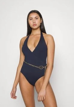 MICHAEL Michael Kors Damen CHAIN V NECK HALTER ONEPIECE BELT - Badeanzug - Navy