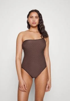 MICHAEL Michael Kors Damen SIGNATURE LOGO ONE SHOULDER ONEPIECE - Badeanzug - Chocolate