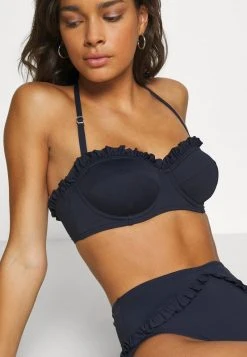 MICHAEL Michael Kors Damen ICONIC SOLIDS RUFFLED HIGH LEG BOTTOM - Bikini-Hose - New Navy -MICHAEL Michael Kors dc2e83a764e04ba7b11b018fb392ec90